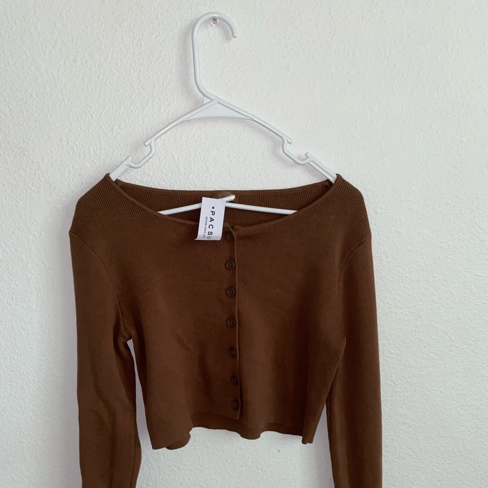 brandy melville brown button up sweater